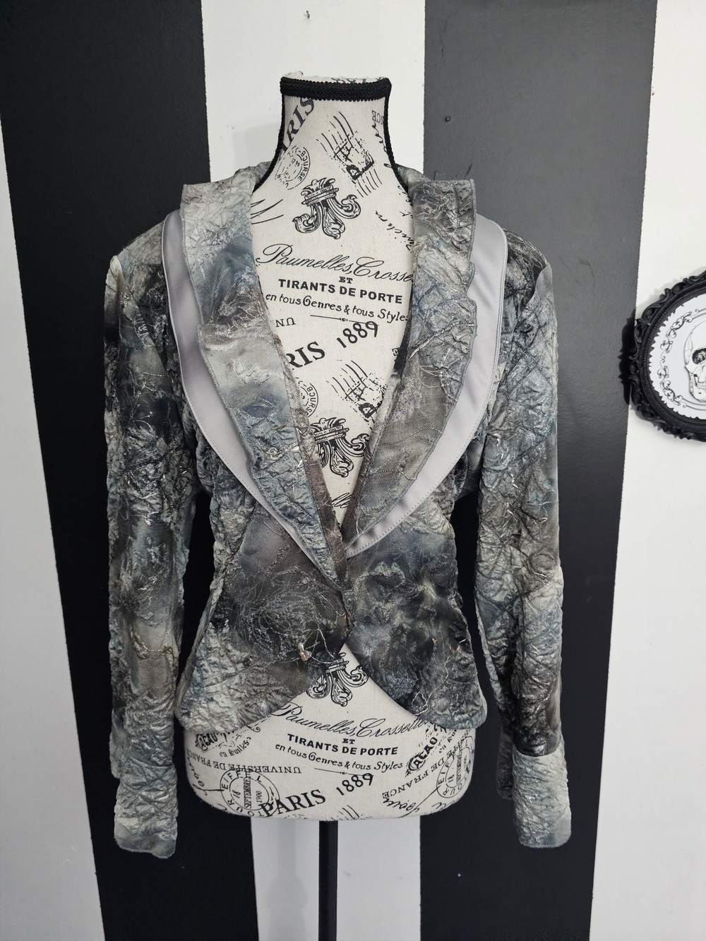 Silver- Lilac Textured Satin-Trim Blazer